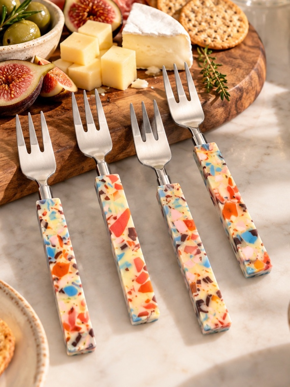 Anthropologie May We Present Set of 4 Terrazzo Resin Appetizer Forks NIB